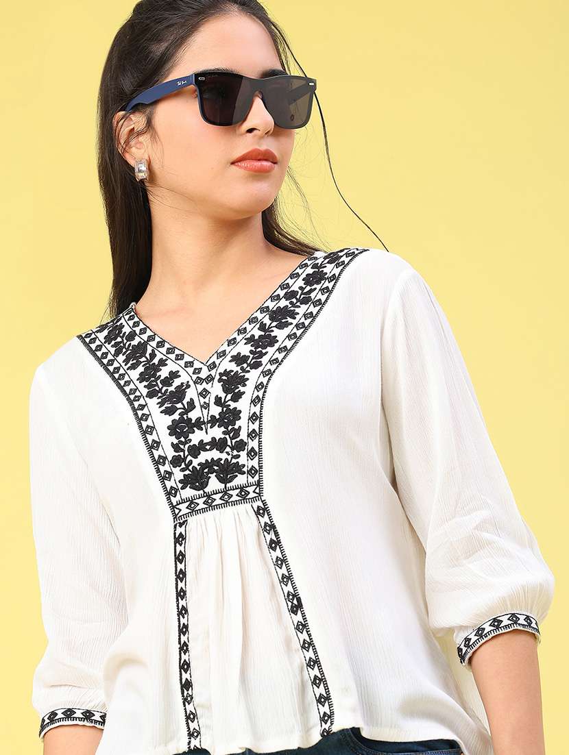 women solid with work three quarter sleeve top