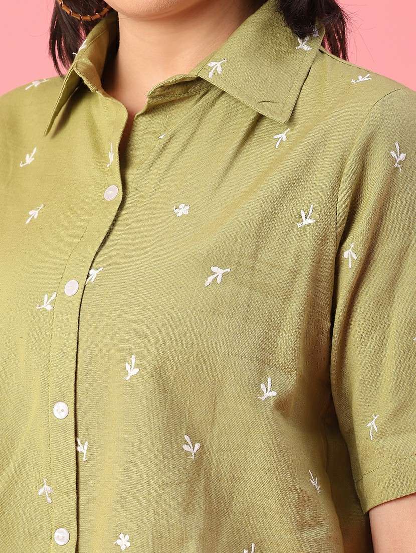 women solid with work collared crop shirt - 22176972 -  Standard Image - 2