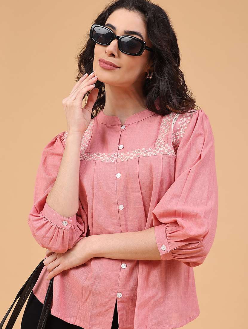 women embroidered three quarter sleeves regular top