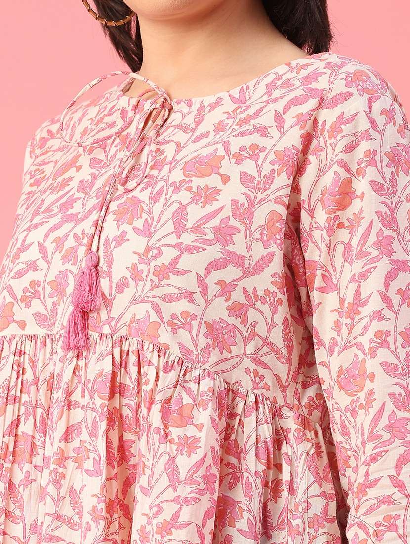 women floral three quarter sleeve flared tunic - 22177013 -  Standard Image - 2