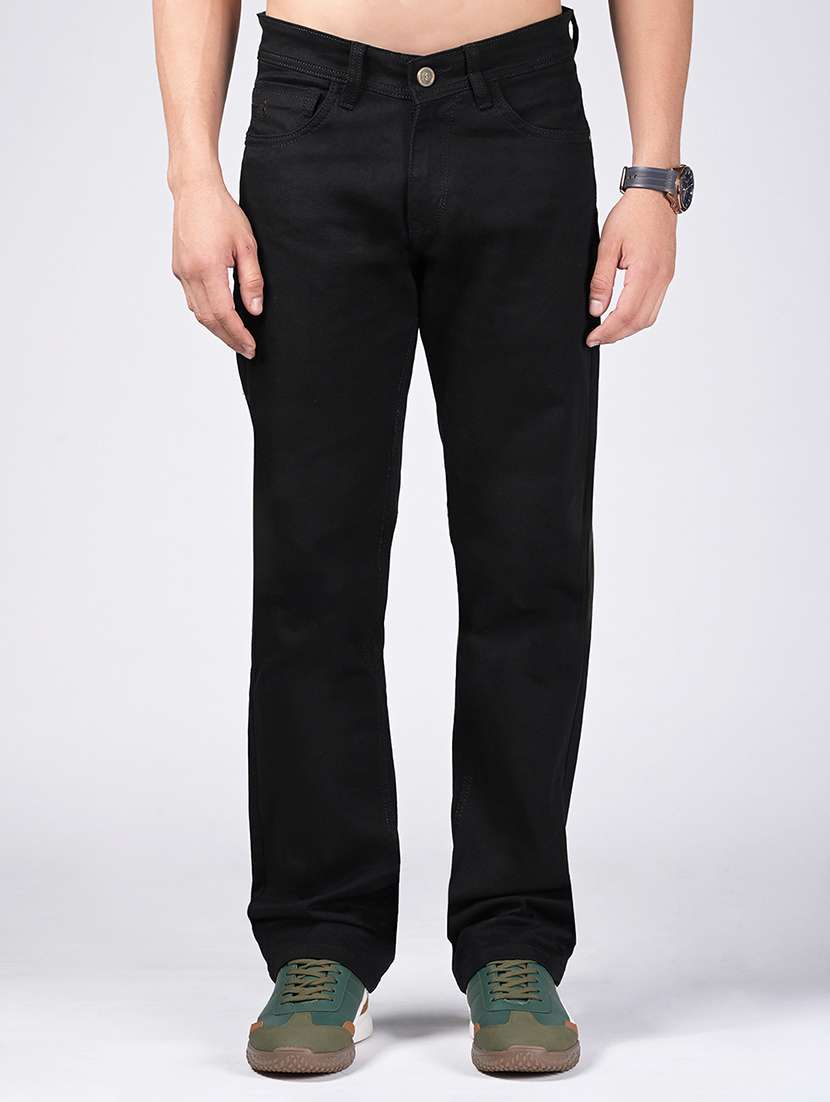 men solid mid rise straight fit jean