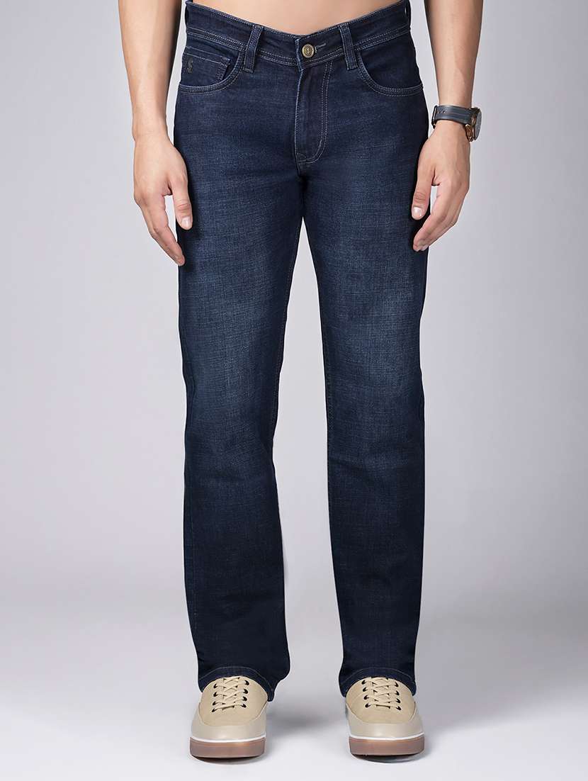 men solid mid rise straight fit jean