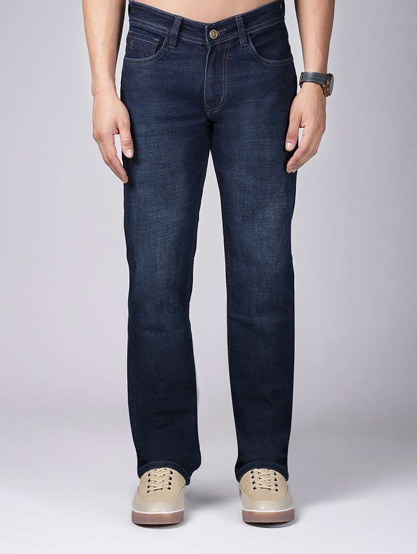 men solid mid rise straight fit jean