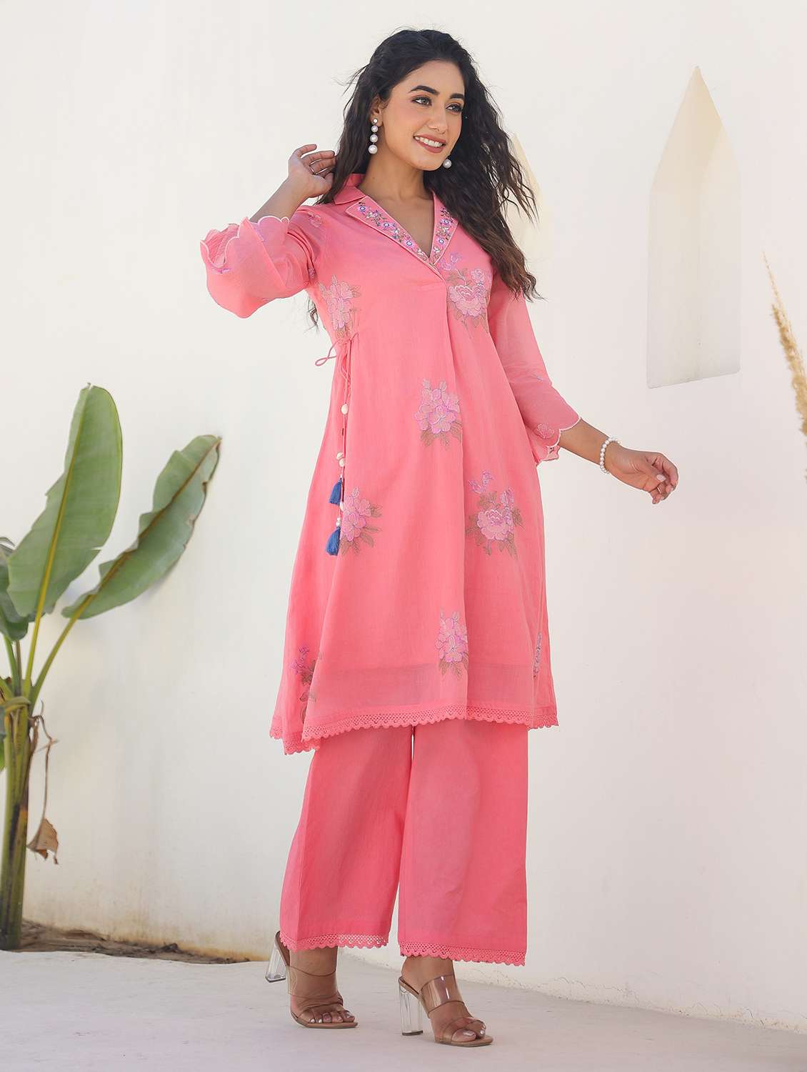 women three quarter sleeve regular fit ethnic co-ord set - 22177030 -  Standard Image - 2