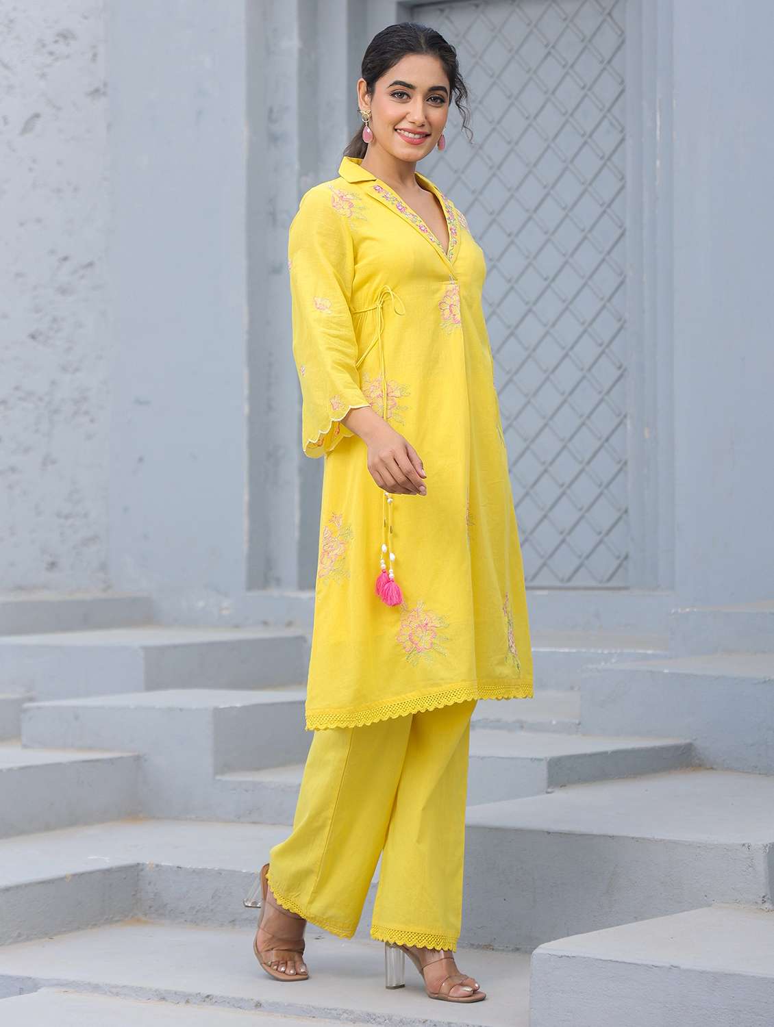 women three quarter sleeve regular fit ethnic co-ord set - 22177032 -  Standard Image - 2