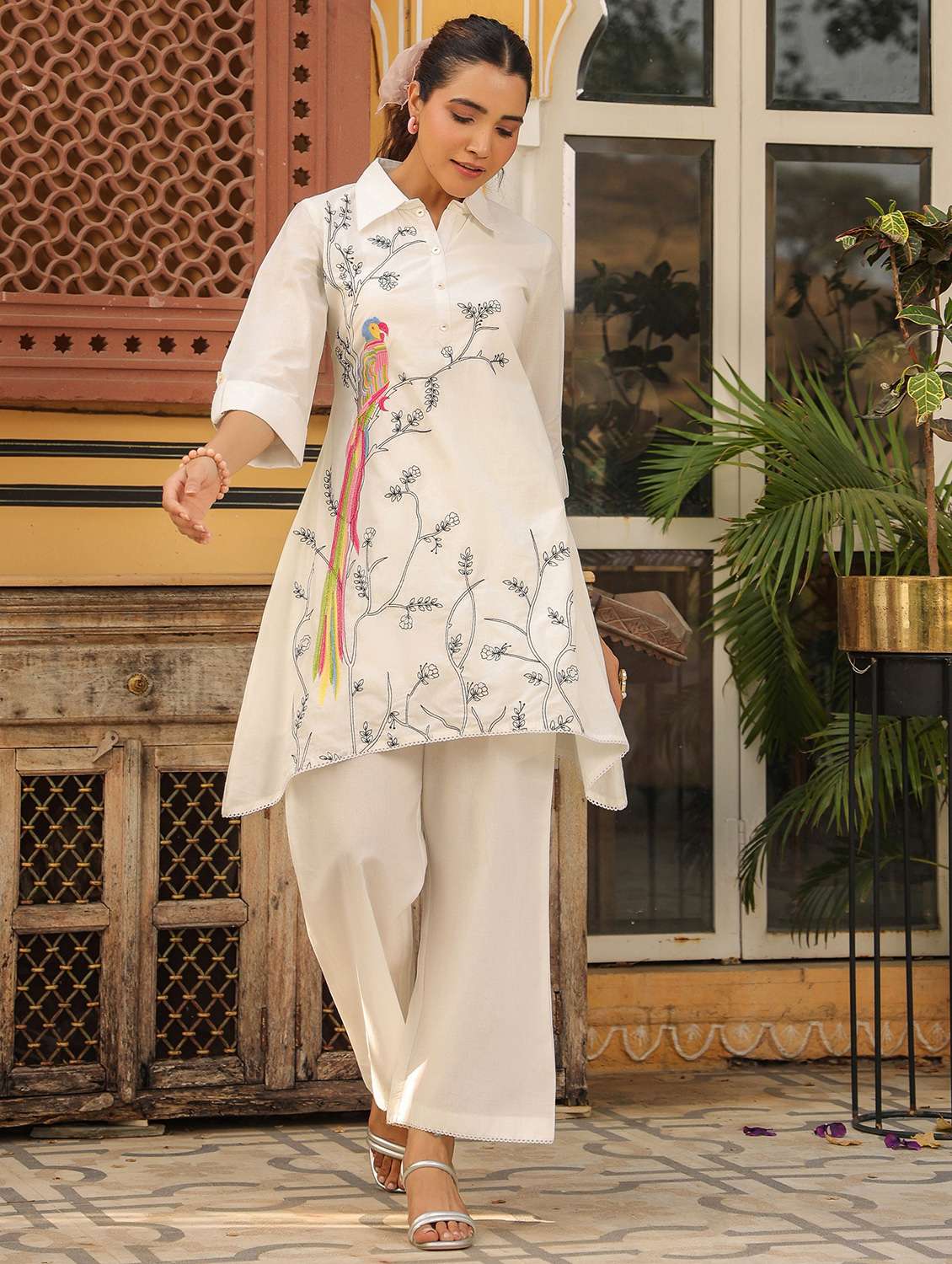 women printed three quarter sleeve kurta pant set - 22177042 -  Standard Image - 2