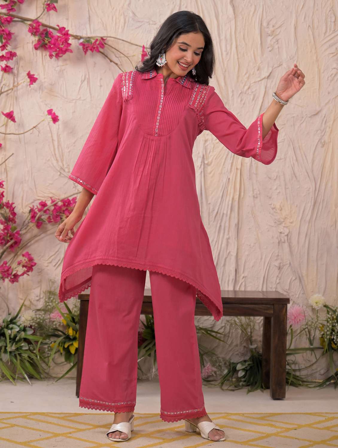 women solid three quarter sleeve regular fit ethnic co-ord set - 22177046 -  Standard Image - 2