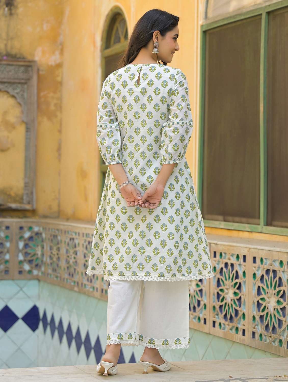 women floral printed three quarter sleeve kurta palazzo set - 22177050 -  Standard Image - 2