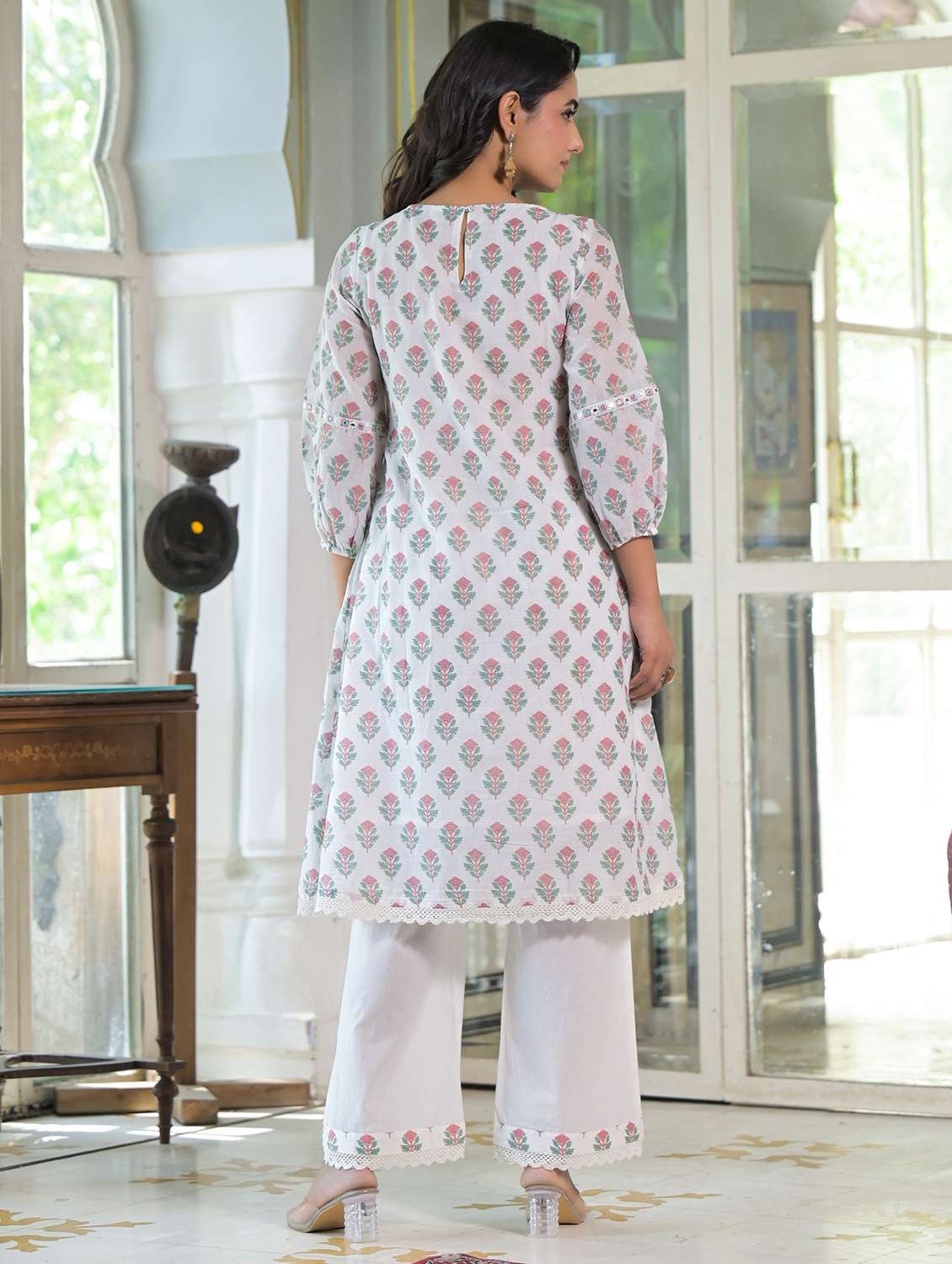 women floral printed three quarter sleeve kurta palazzo set - 22177051 -  Standard Image - 2
