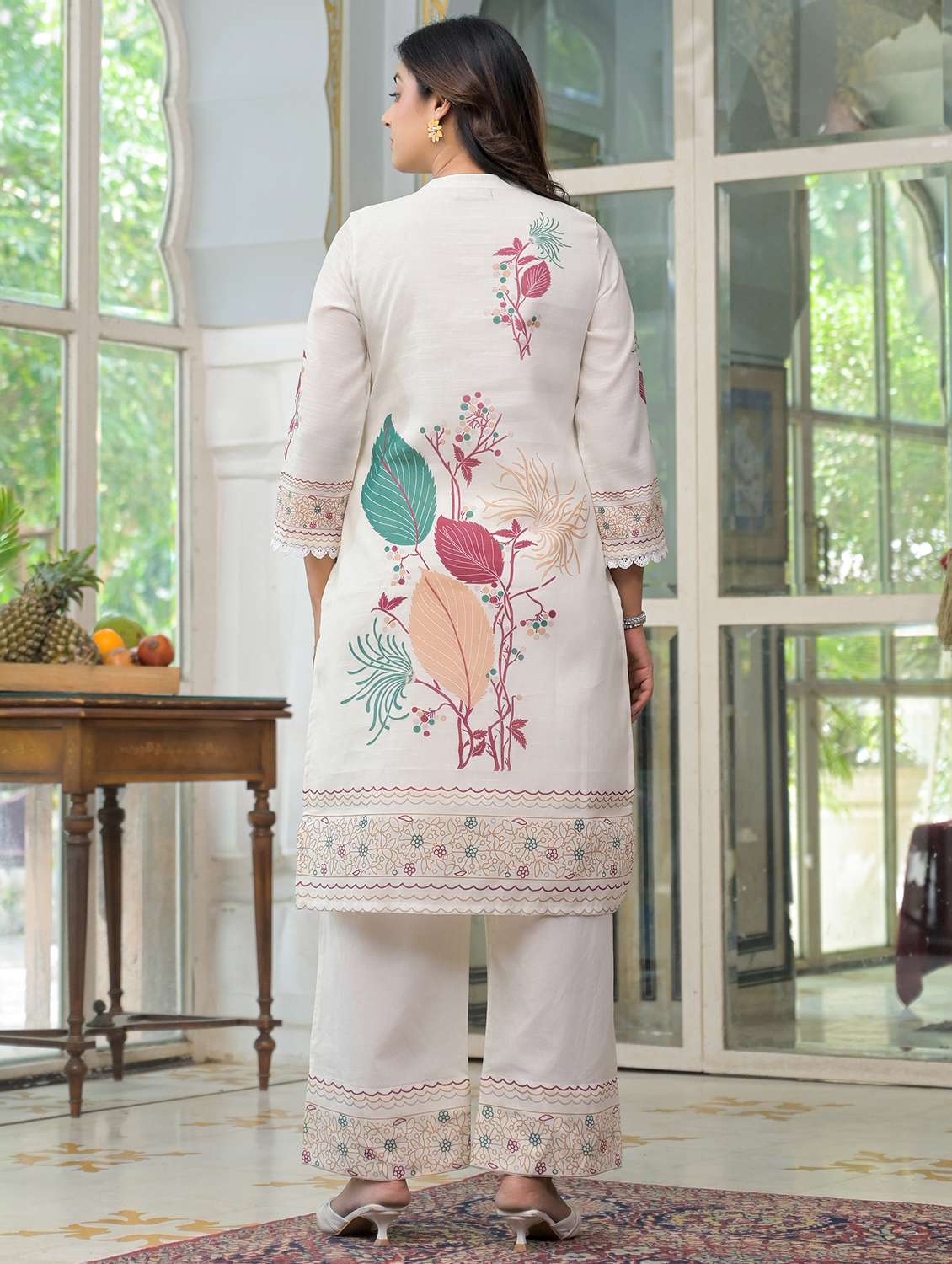 women printed three quarter sleeve regular fit ethnic co-ord set - 22177063 -  Standard Image - 2