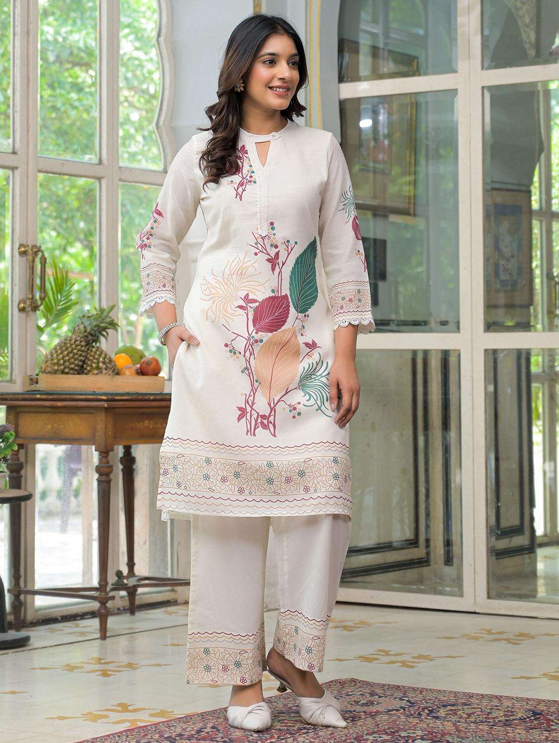 women printed three quarter sleeve regular fit ethnic co-ord set - 22177063 -  Standard Image - 2