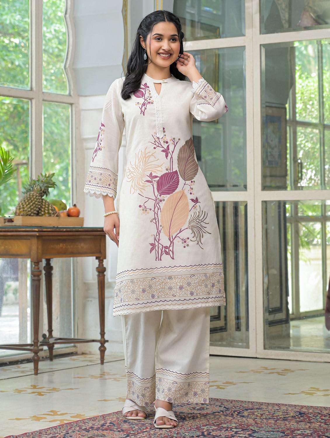 women printed three quarter sleeve regular fit ethnic co-ord set - 22177064 -  Standard Image - 2