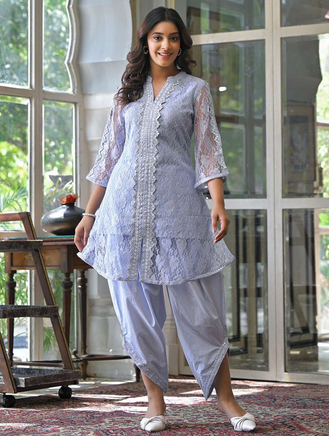 women self design three quarter sleeve ethnic co-ord set - 22177065 -  Standard Image - 2