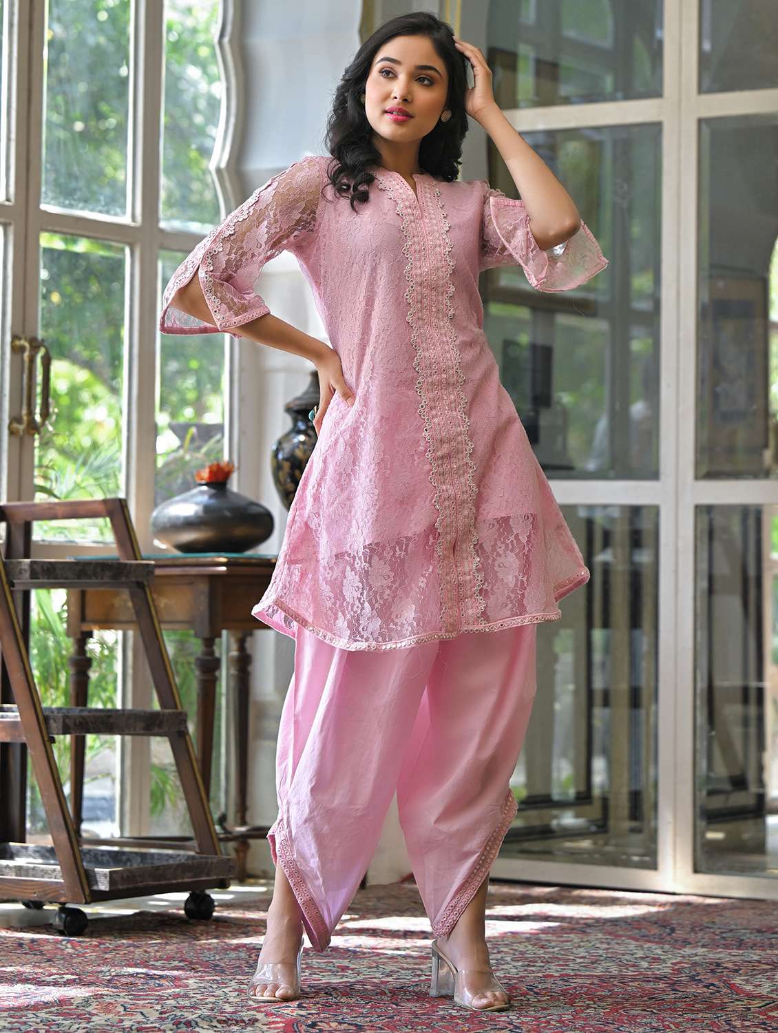 women self design three quarter sleeve ethnic co-ord set - 22177066 -  Standard Image - 2