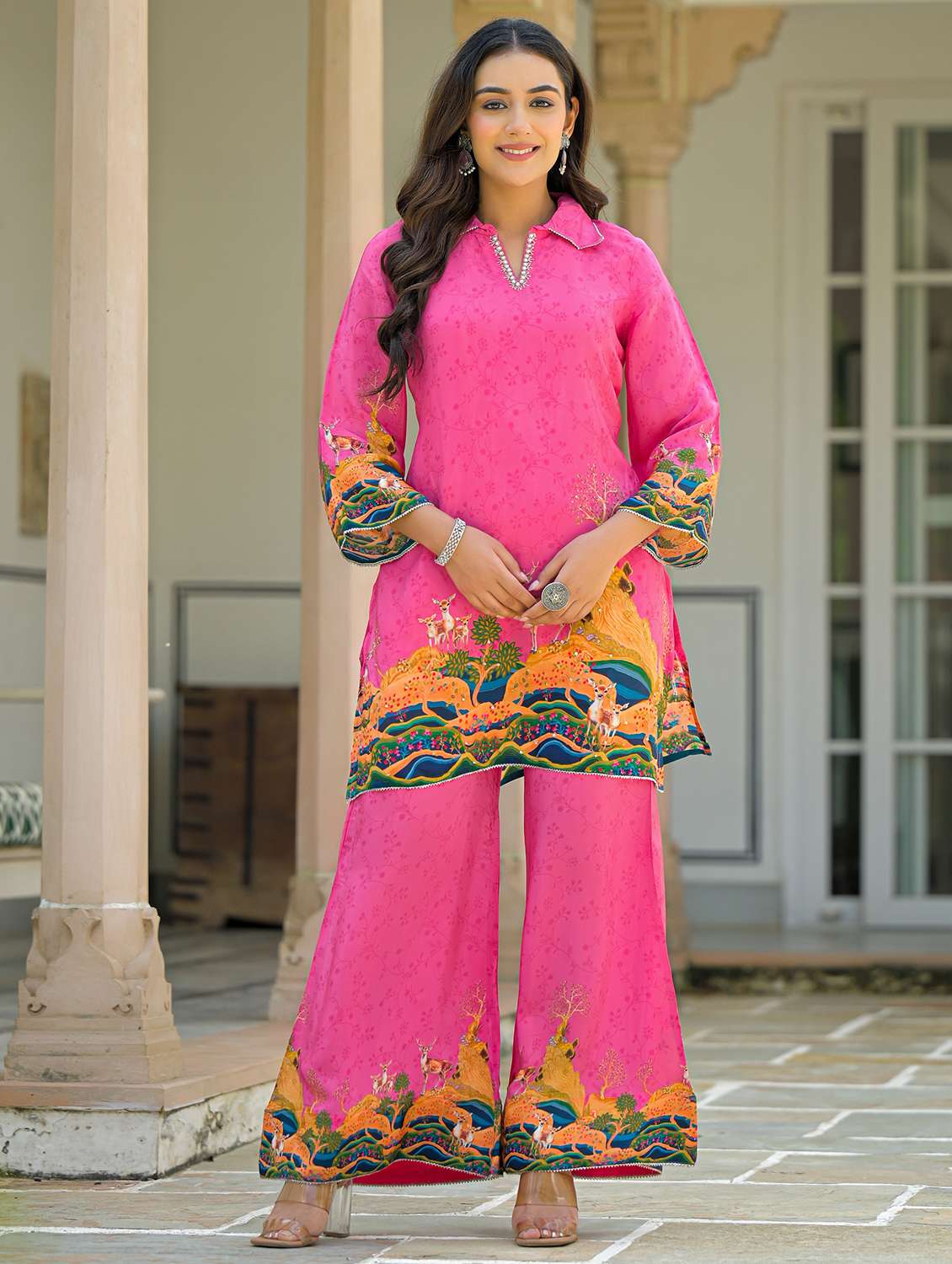 women printed three quarter sleeve regular fit ethnic co-ord set - 22177070 -  Standard Image - 2