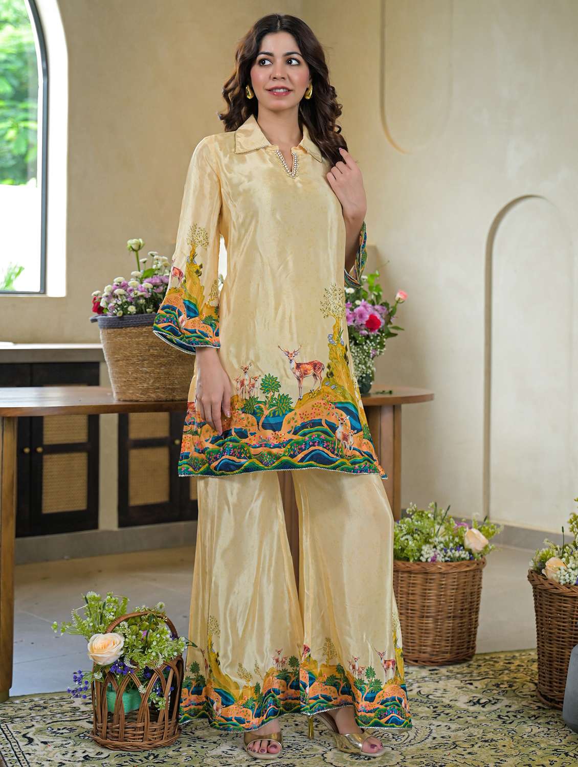 women printed three quarter sleeve regular fit ethnic co-ord set - 22177072 -  Standard Image - 2