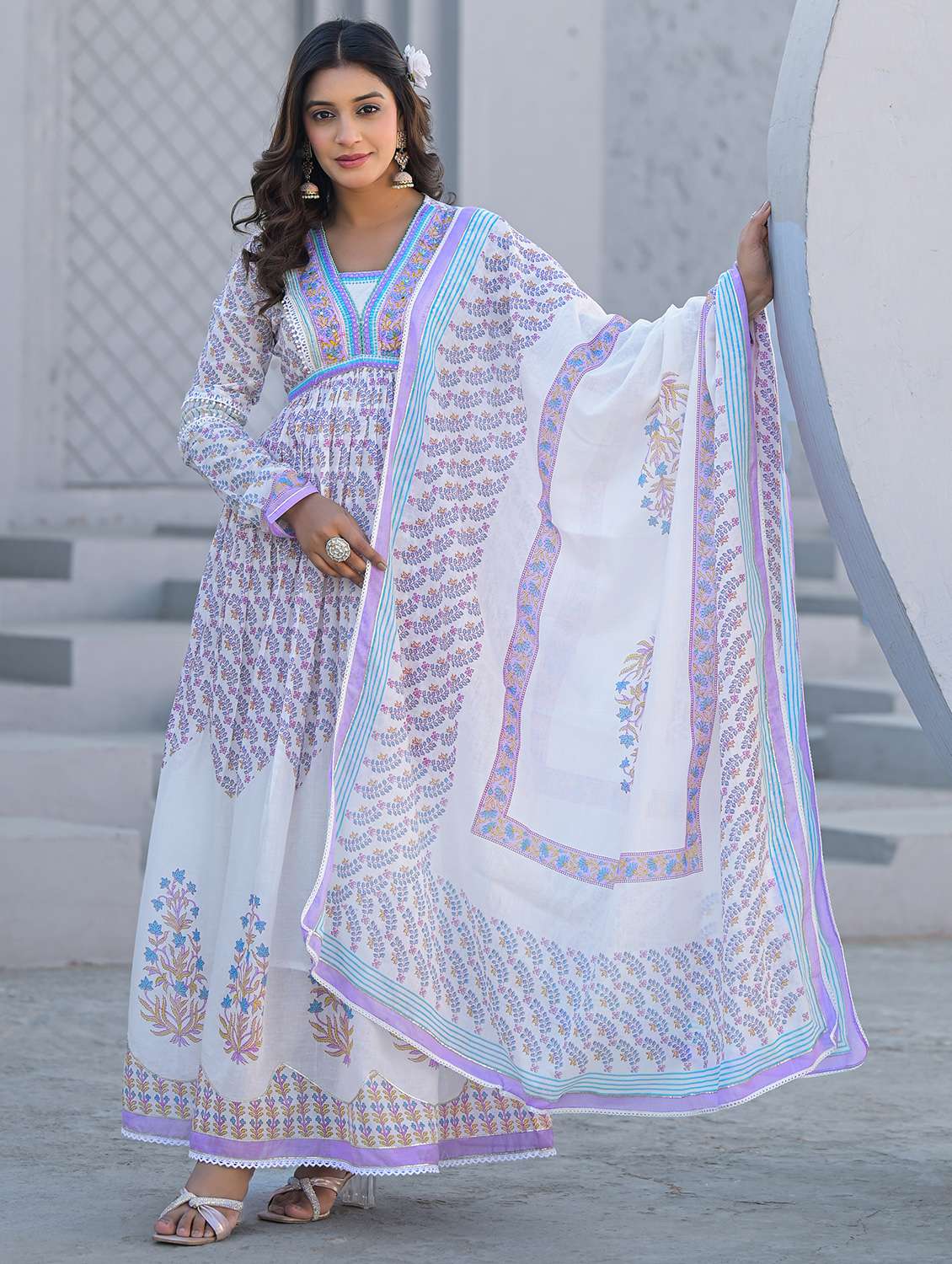 women printed long sleeve kurta with dupatta set - 22177076 -  Standard Image - 2