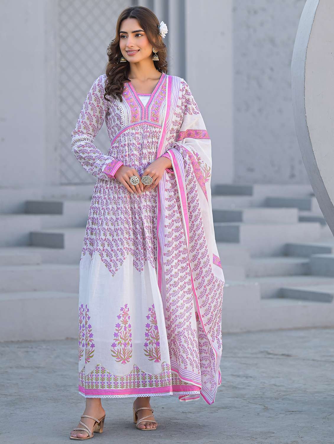 women printed long sleeve kurta with dupatta set - 22177077 -  Standard Image - 2