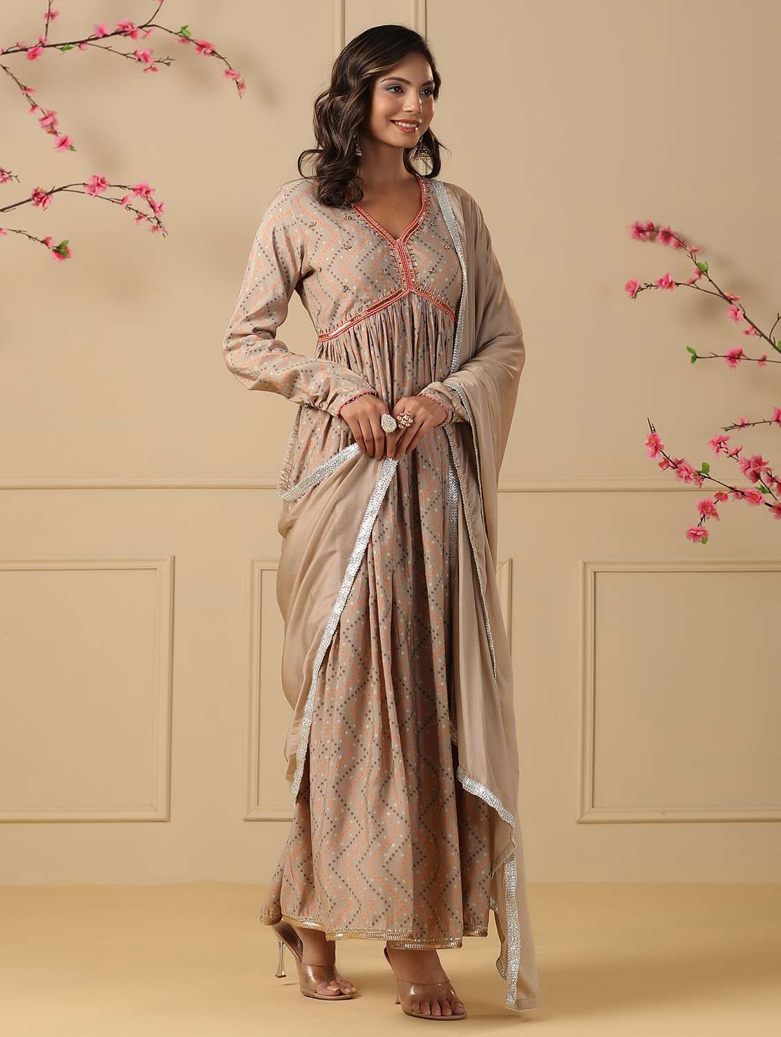 women printed long sleeve kurta with dupatta set - 22177082 -  Standard Image - 2