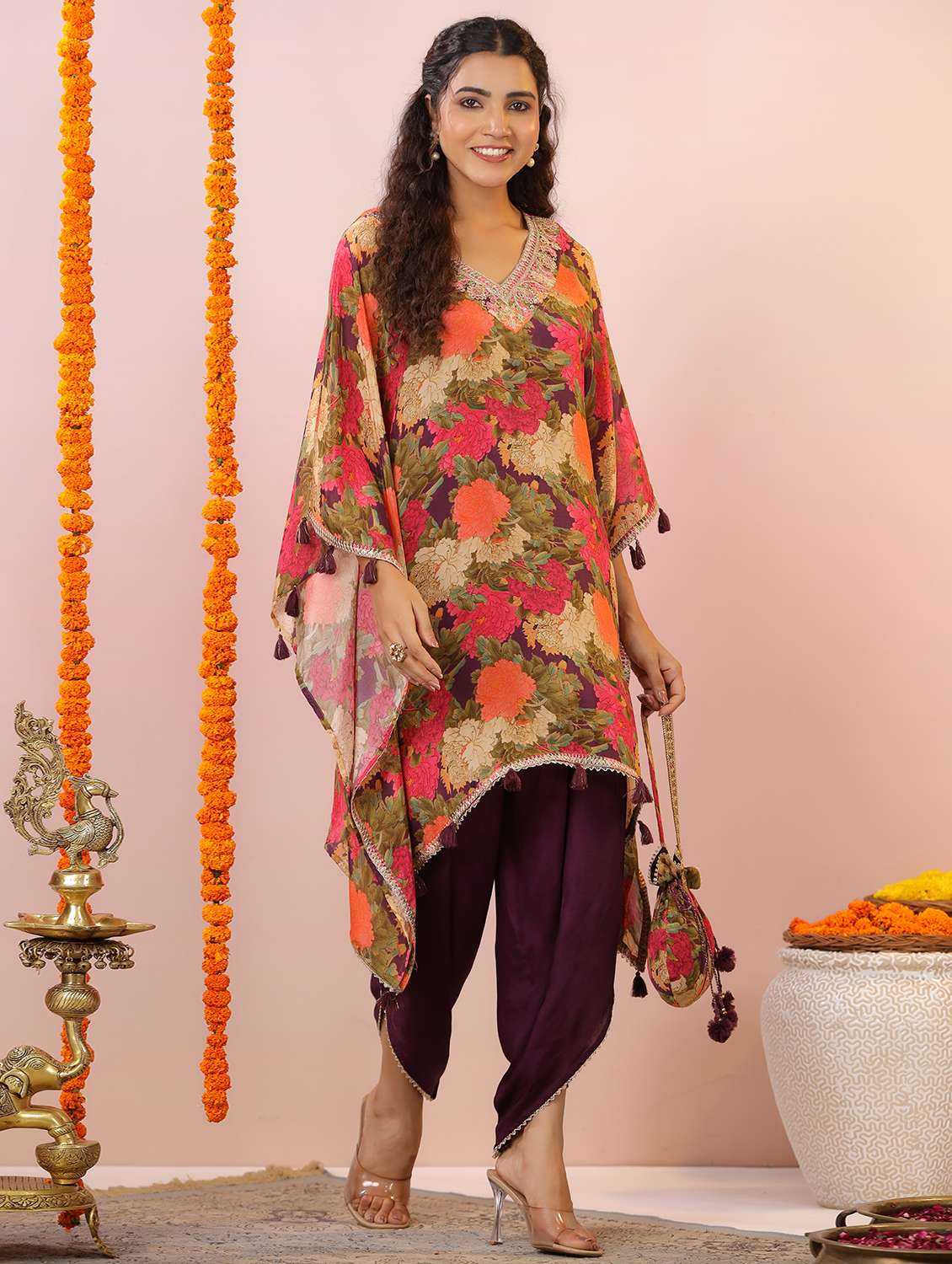 women floral printed kimono sleeve kaftan salwar set - 22177098 -  Standard Image - 2