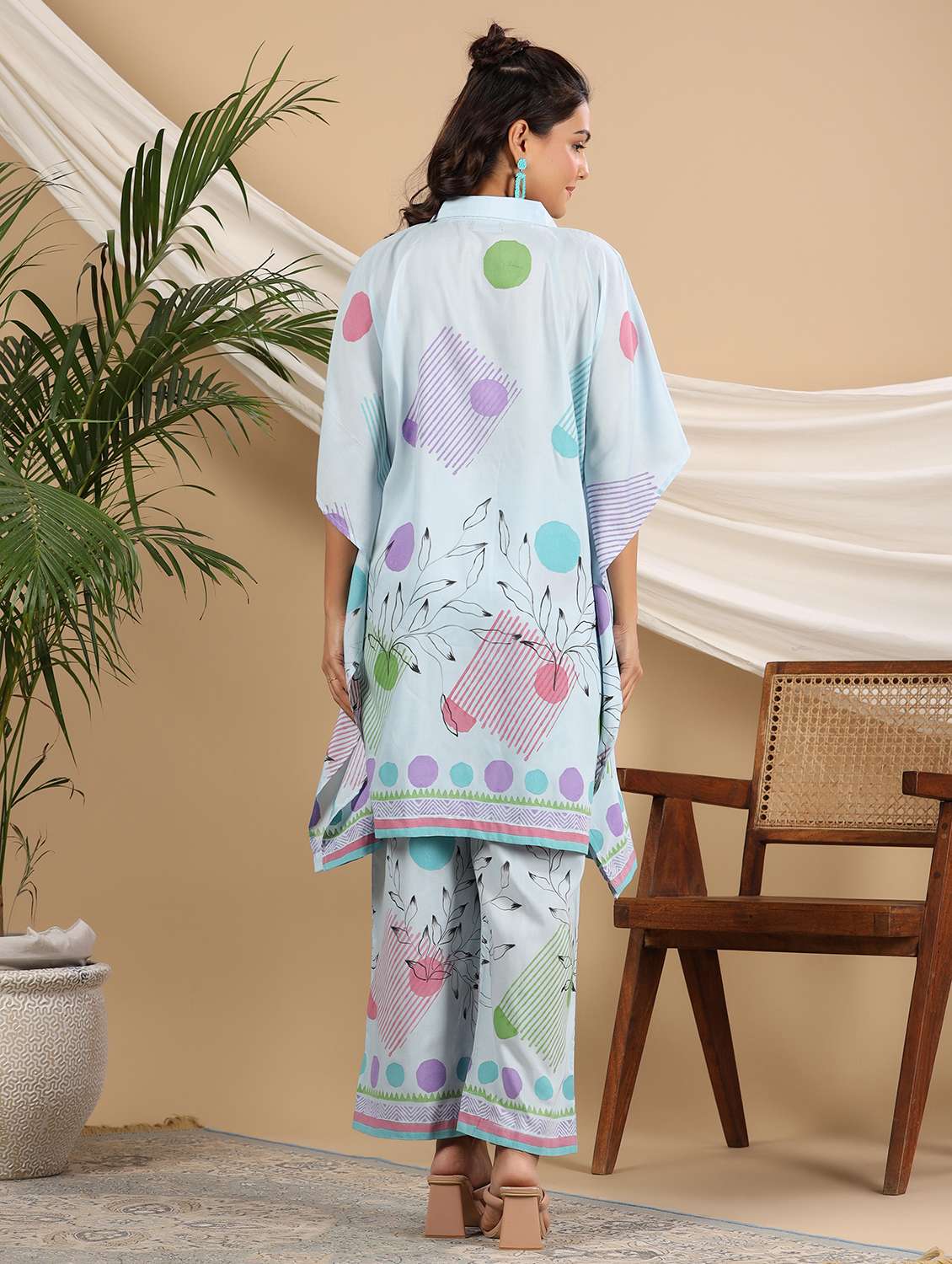 women printed kimono sleeve kaftan kurta pant set - 22177099 -  Standard Image - 2