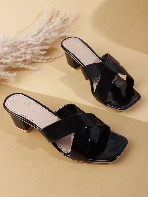 women black slip on block heel sandal - 22177100 -  Standard Image - 0