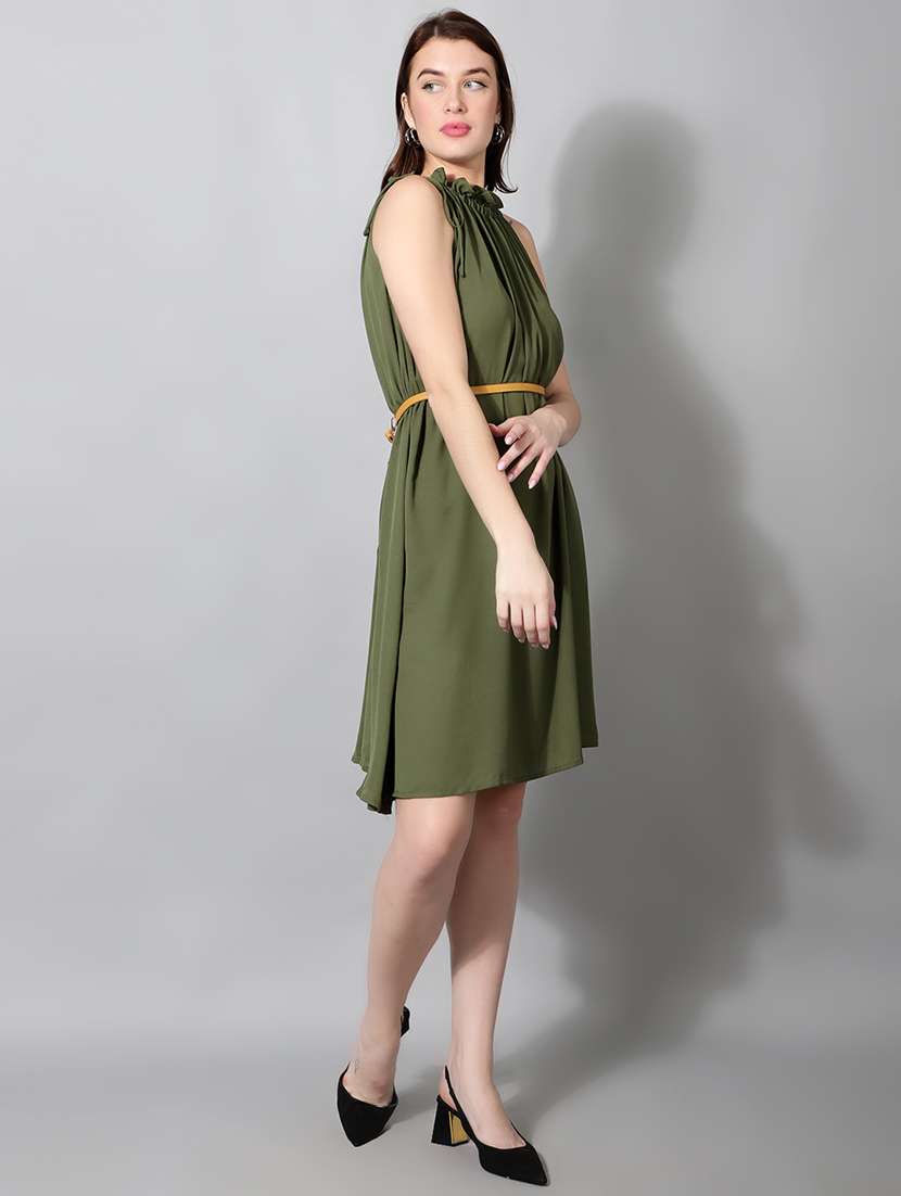 women solid halter neck sleeveless a-line dress - 22177170 -  Standard Image - 2