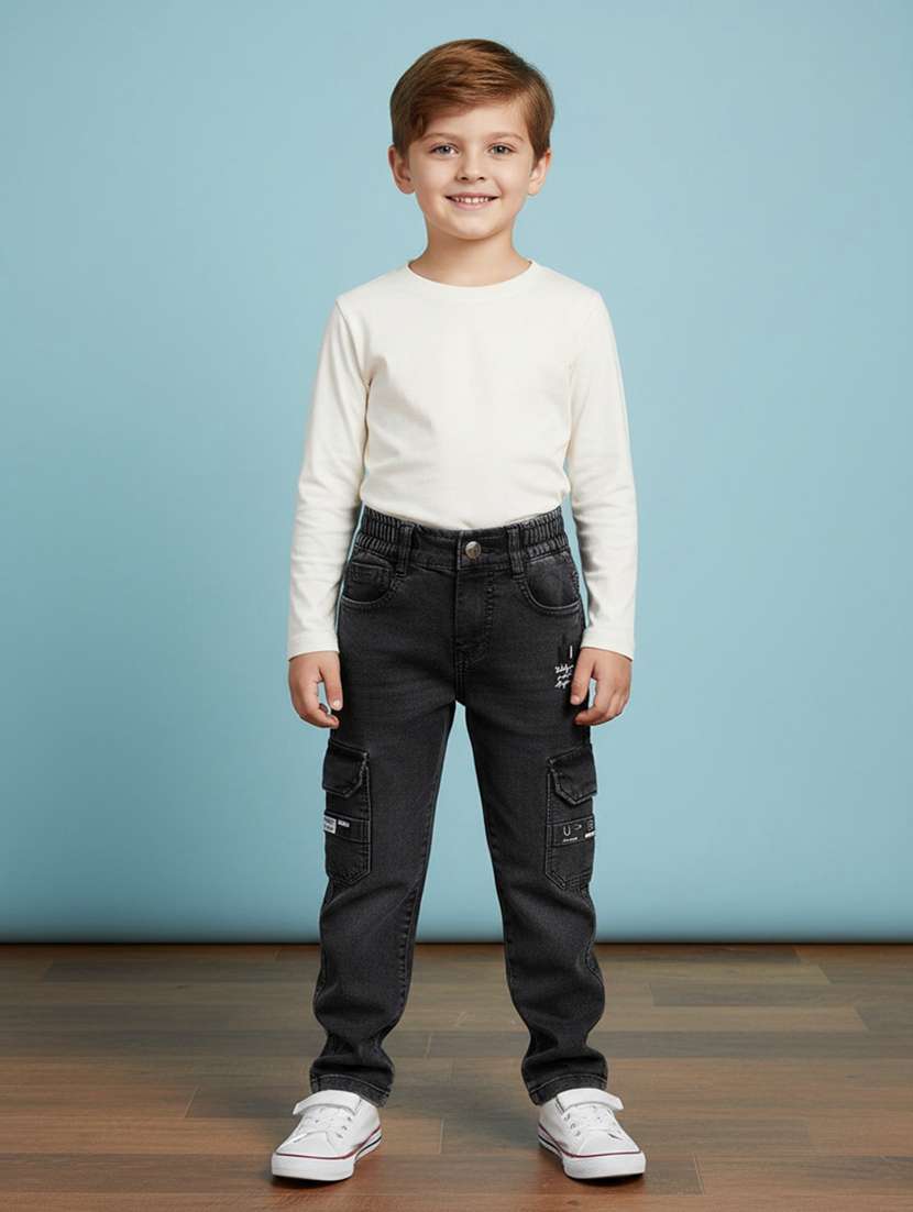 boys solid mid rise denim cargo - 22177208 -  Standard Image - 2