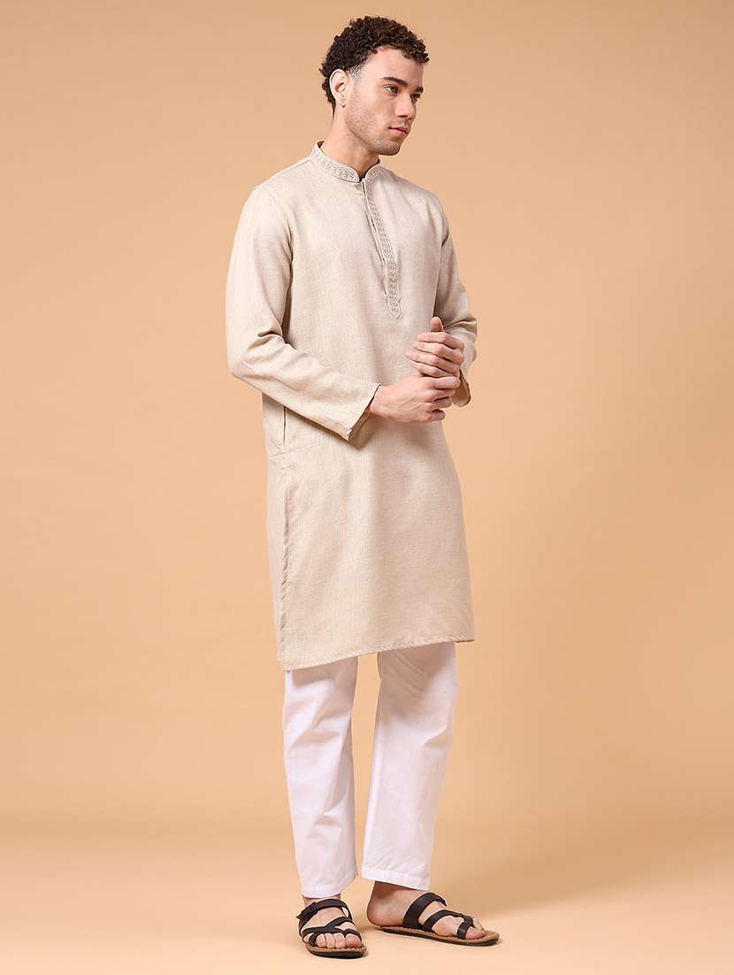 men solid mandarin neck kurta pyjama set - 22177216 -  Standard Image - 2