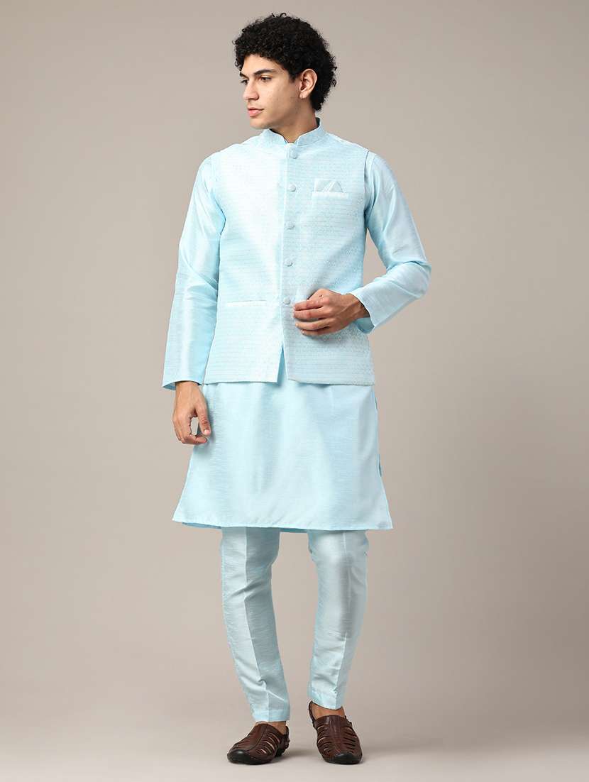 Blue Kurta Pyjama With Jacket Ethnic Wear Set - 22177218 -  Standard Image - 2