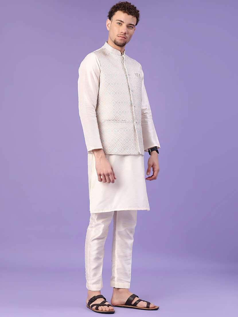 Beige Kurta Pyjama With Jacket Ethnic Wear Set - 22177220 -  Standard Image - 2