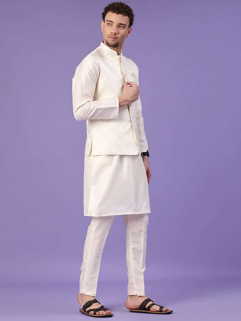 Beige Kurta Pyjama With Jacket Ethnic Wear Set - 22177221 -  Standard Image - 2