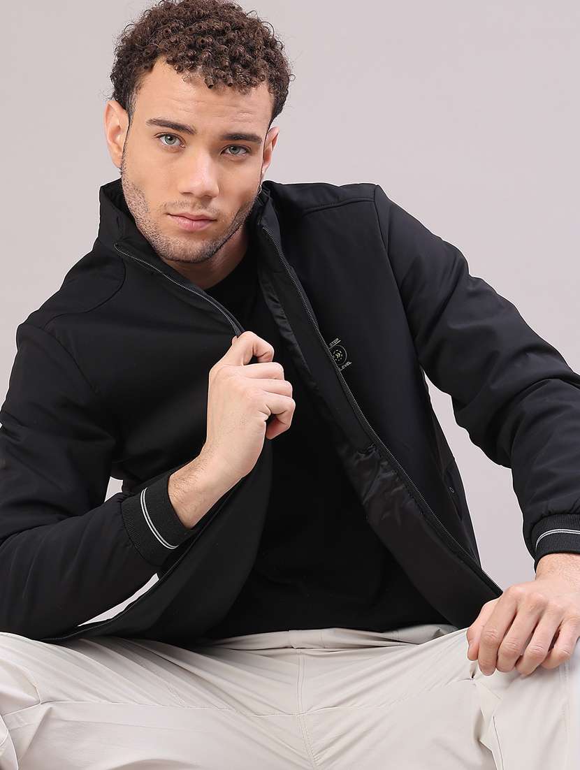 men solid long sleeve insulator bomber jacket