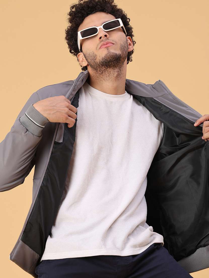 men solid long sleeve insulator bomber jacket