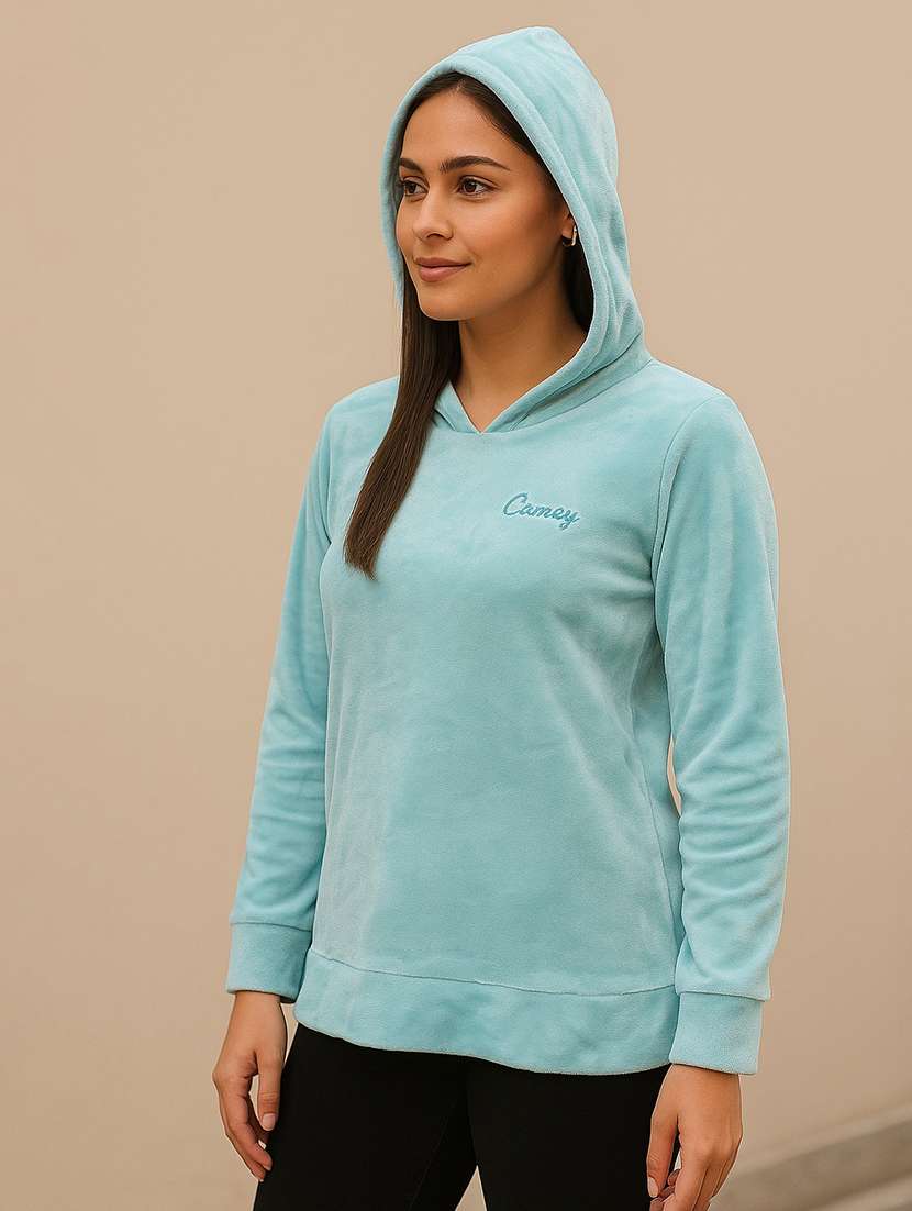 women solid long sleeve hooded sweatshirt - 22177790 -  Standard Image - 2