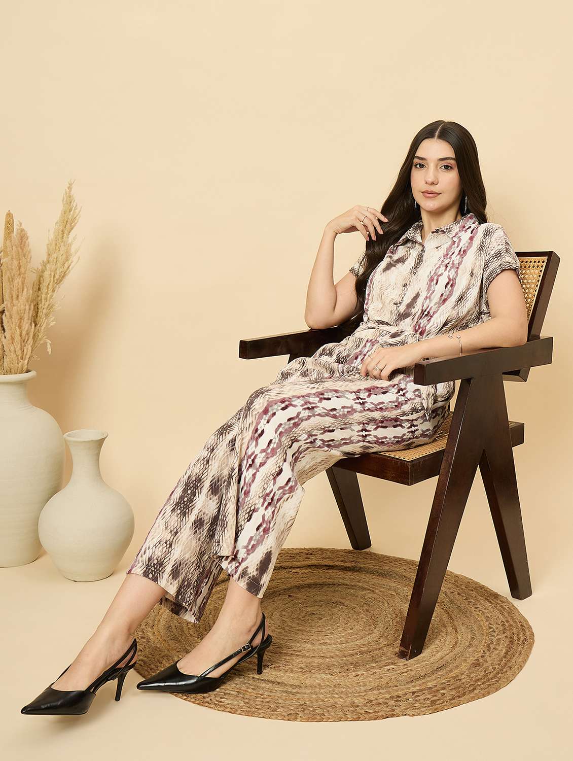 women printed collared short sleeve jumpsuit - 22177868 -  Standard Image - 2