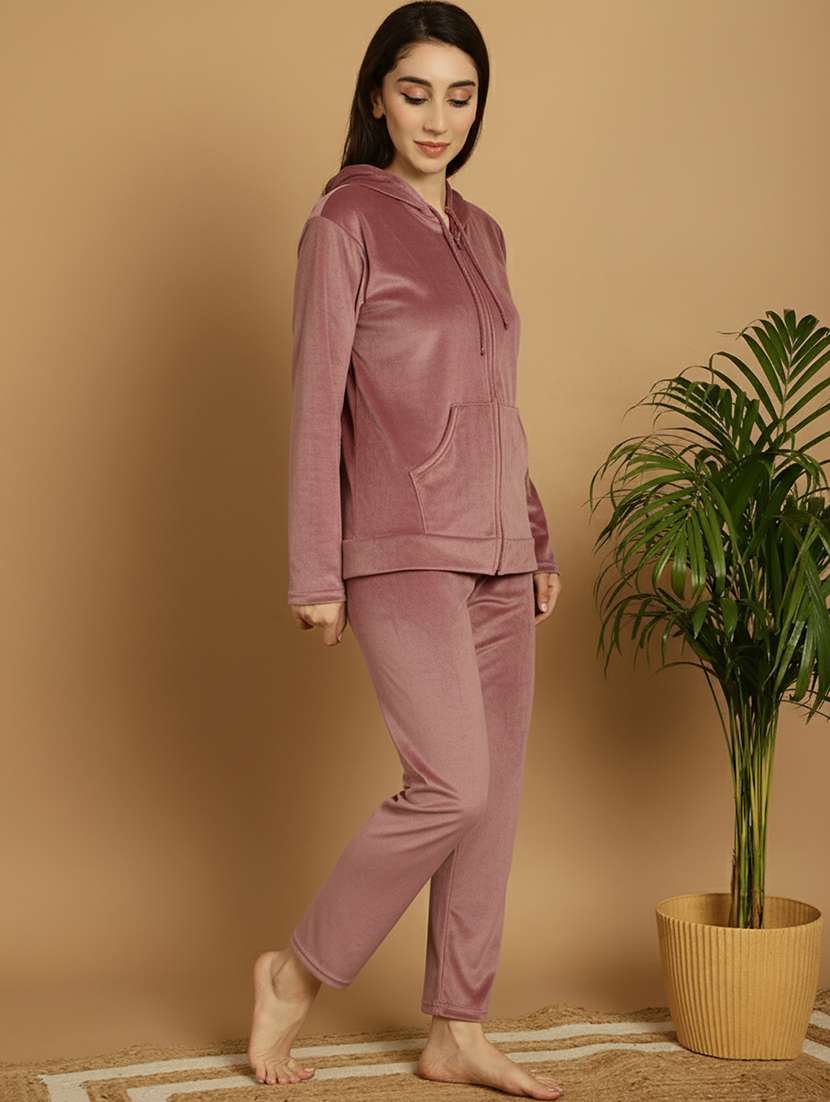 women solid hooded nightwear pyjama set - 22177874 -  Standard Image - 2