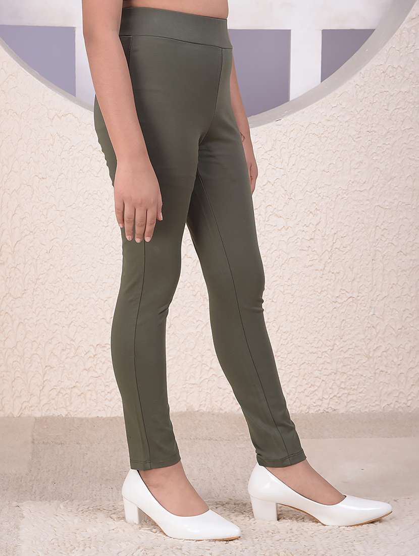 girls olive solid mid rise jegging - 22177901 -  Standard Image - 2