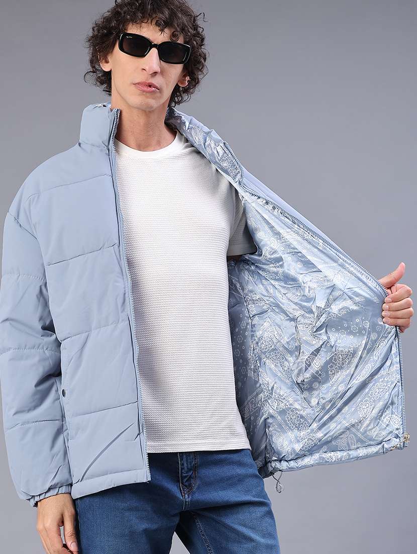 men solid long sleeve reversible puffer jacket
