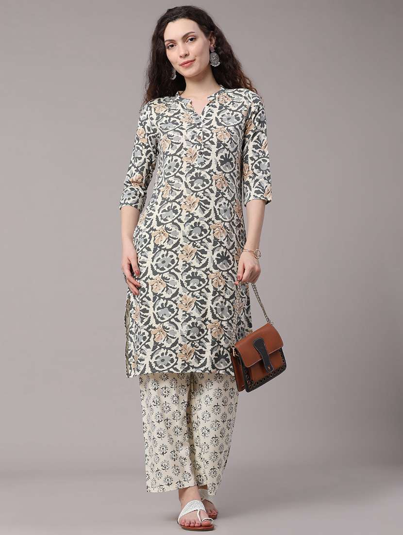women printed three quarter sleeves kurta and palazzo set - 22177954 -  Standard Image - 2