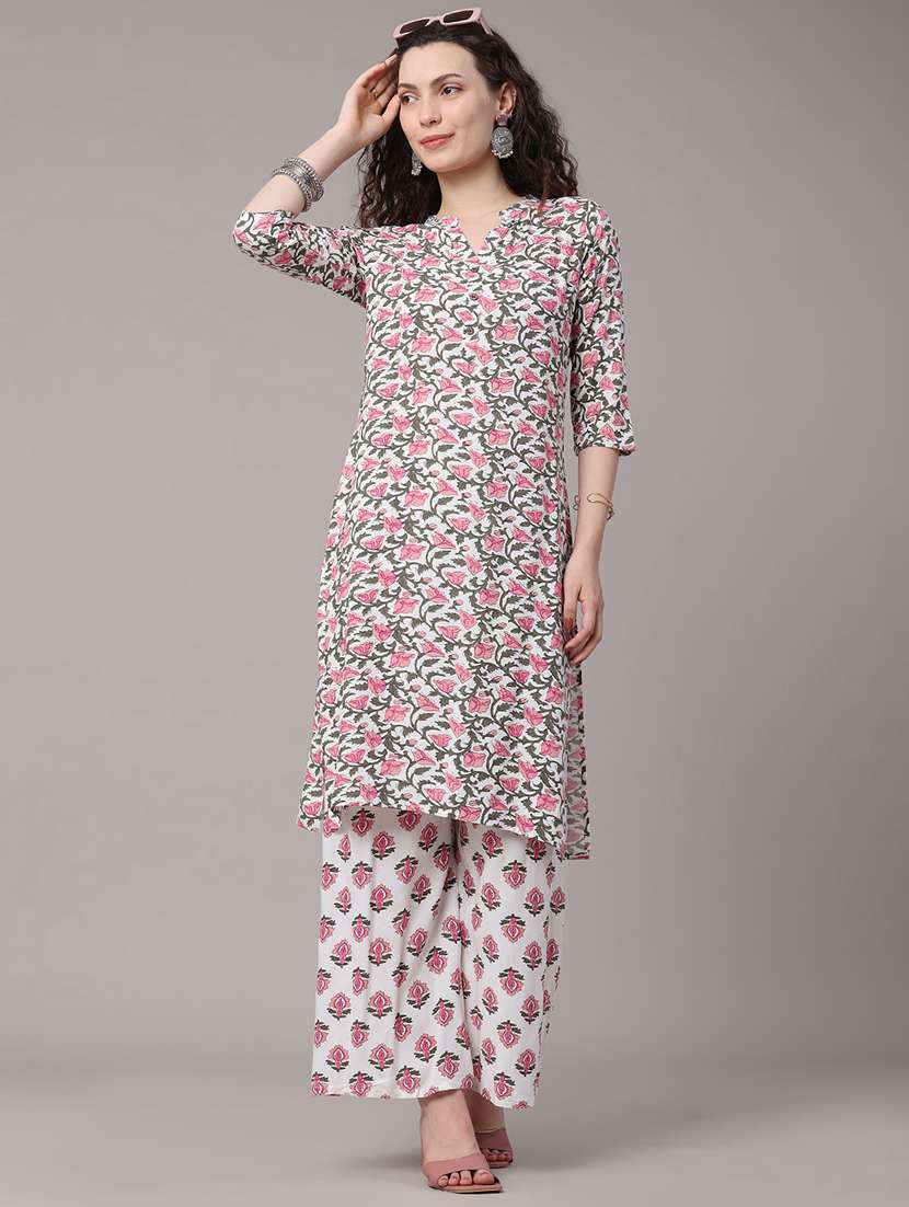 women printed three quarter sleeves kurta and palazzo set - 22177955 -  Standard Image - 2