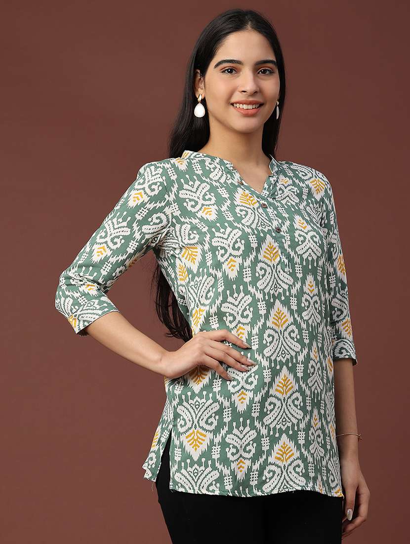 women green rayon straight kurti - 22177988 -  Standard Image - 2