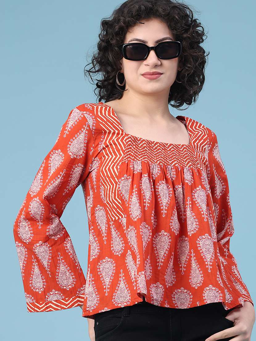 women printed square neck top