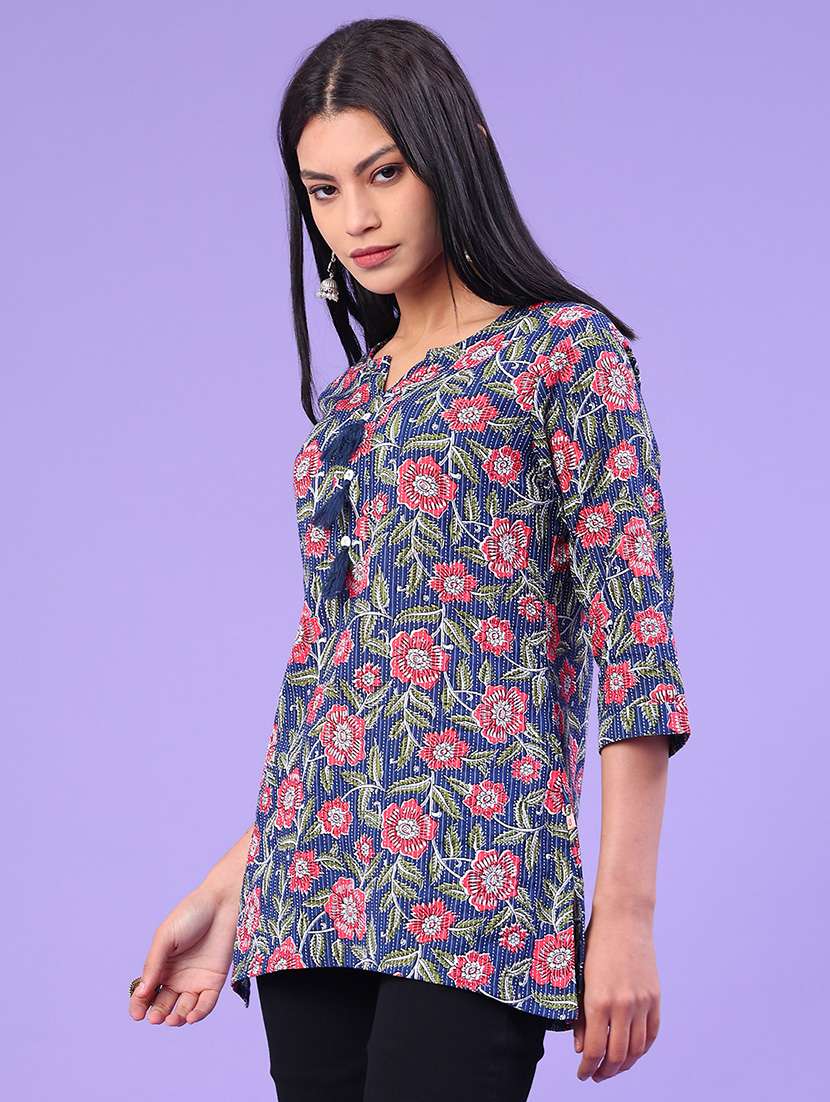 women floral printed three quarter sleeve straight kurti - 22178062 -  Standard Image - 2