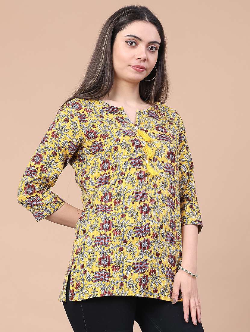 women floral printed three quarter sleeve straight kurti - 22178065 -  Standard Image - 2