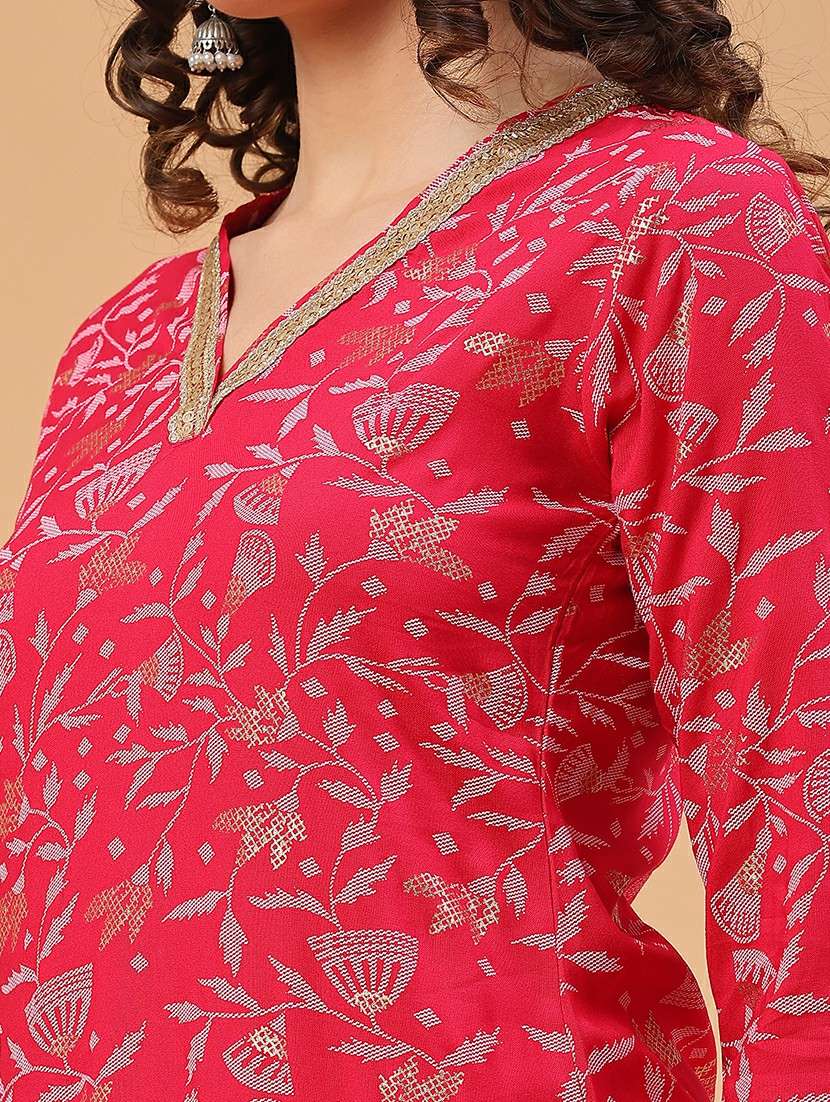 women printed three quarter sleeve straight kurta - 22178101 -  Standard Image - 2