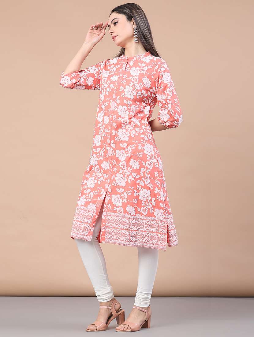 women floral printed three quarter sleeve a-line kurta - 22178145 -  Standard Image - 2