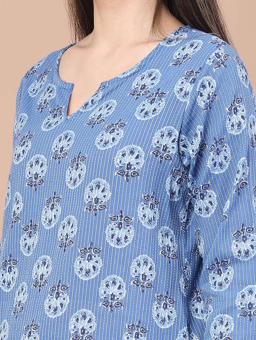women printed three quarter sleeve straight kurti - 22178197 -  Standard Image - 2