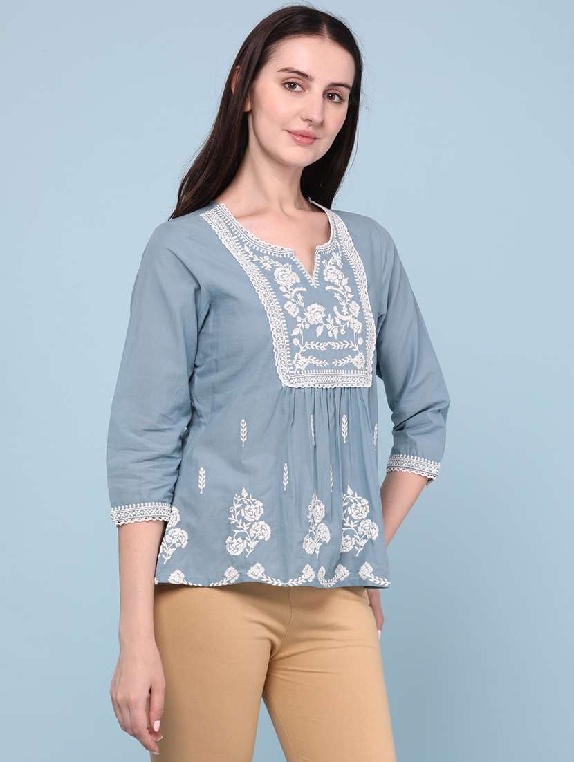 Women Embroidered Three Quarter Sleeves Regular Top - 22178200 -  Standard Image - 2