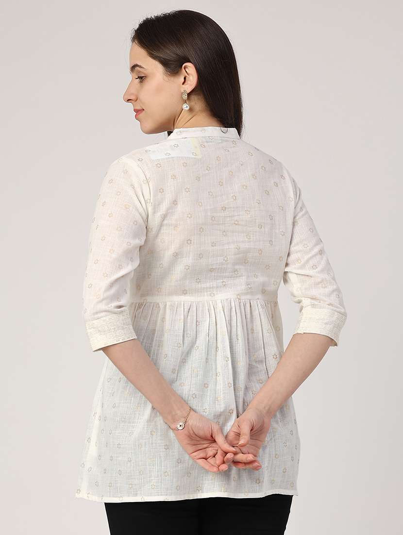 women off white cotton flared kurti - 22178201 -  Standard Image - 2